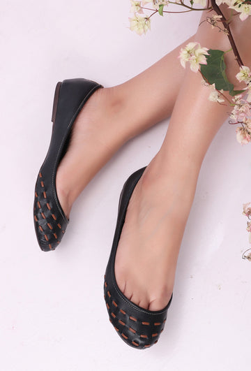 Onyx Black Cruelty Free Leather Flat Ballerinas